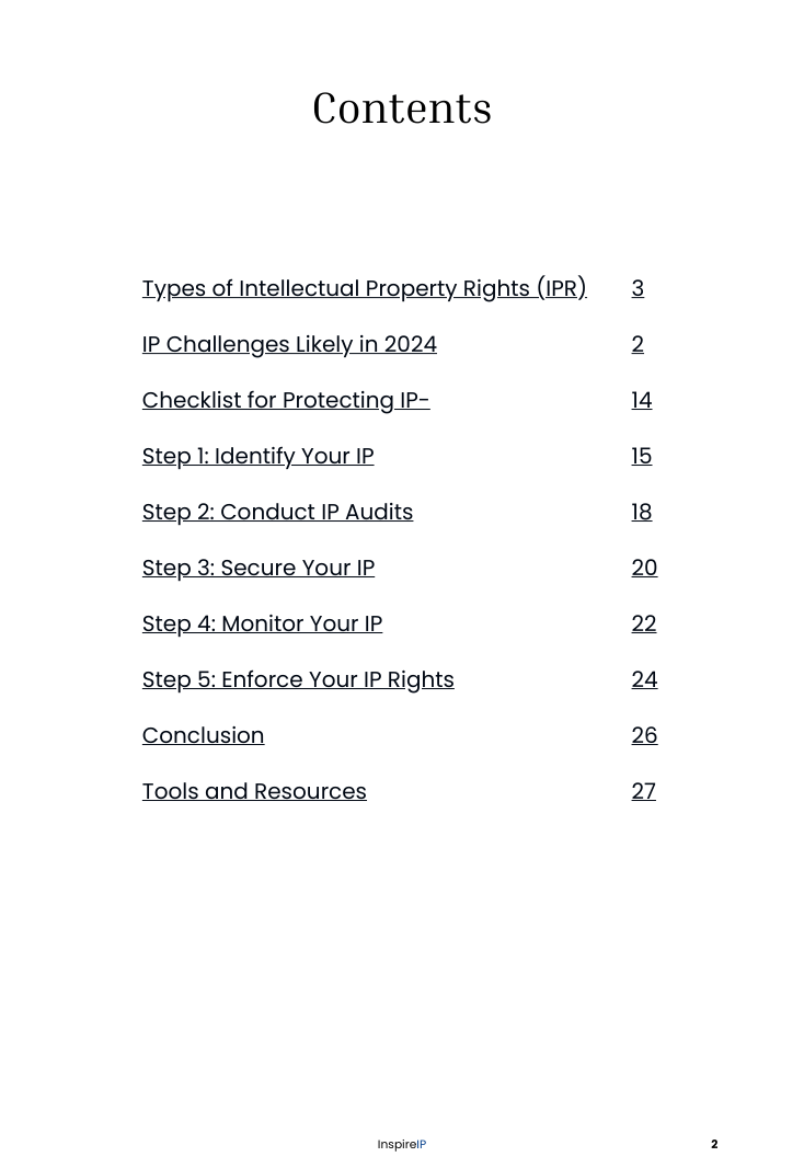 IP Protection guide contents